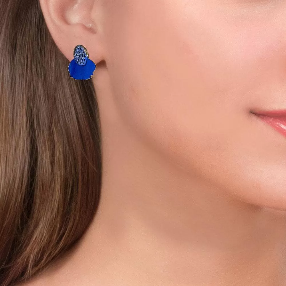 Handmade Gold Plated Silver Royal Blue Stud Earrings With Black Zirconia