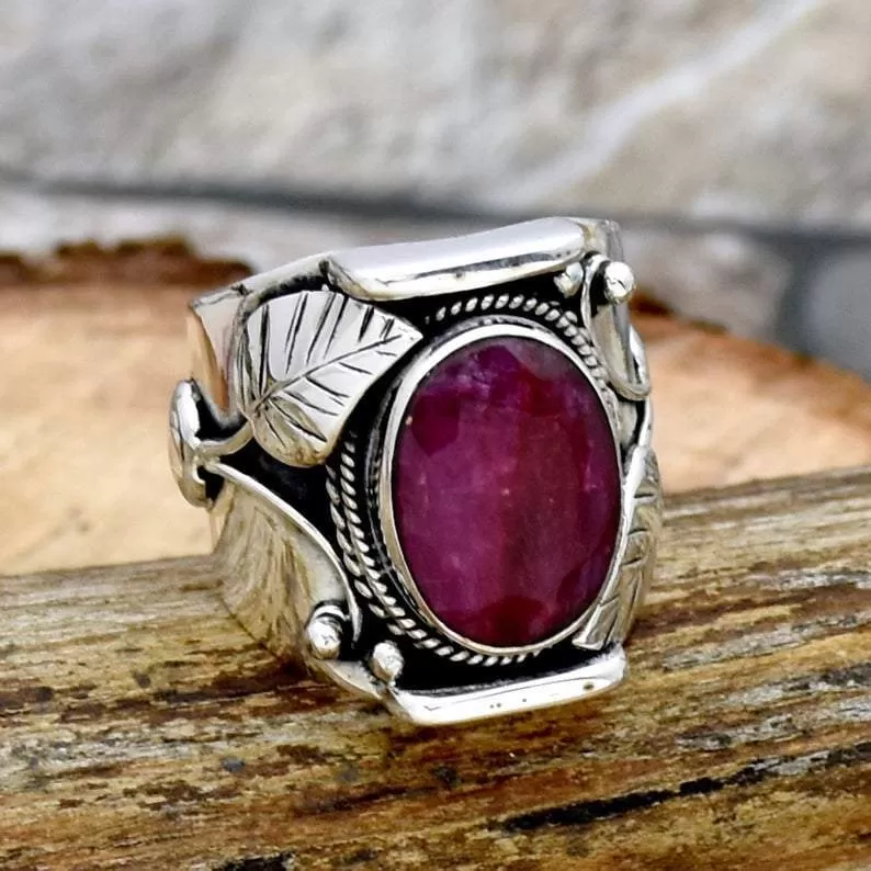 Handmade Leaf Ruby Ring