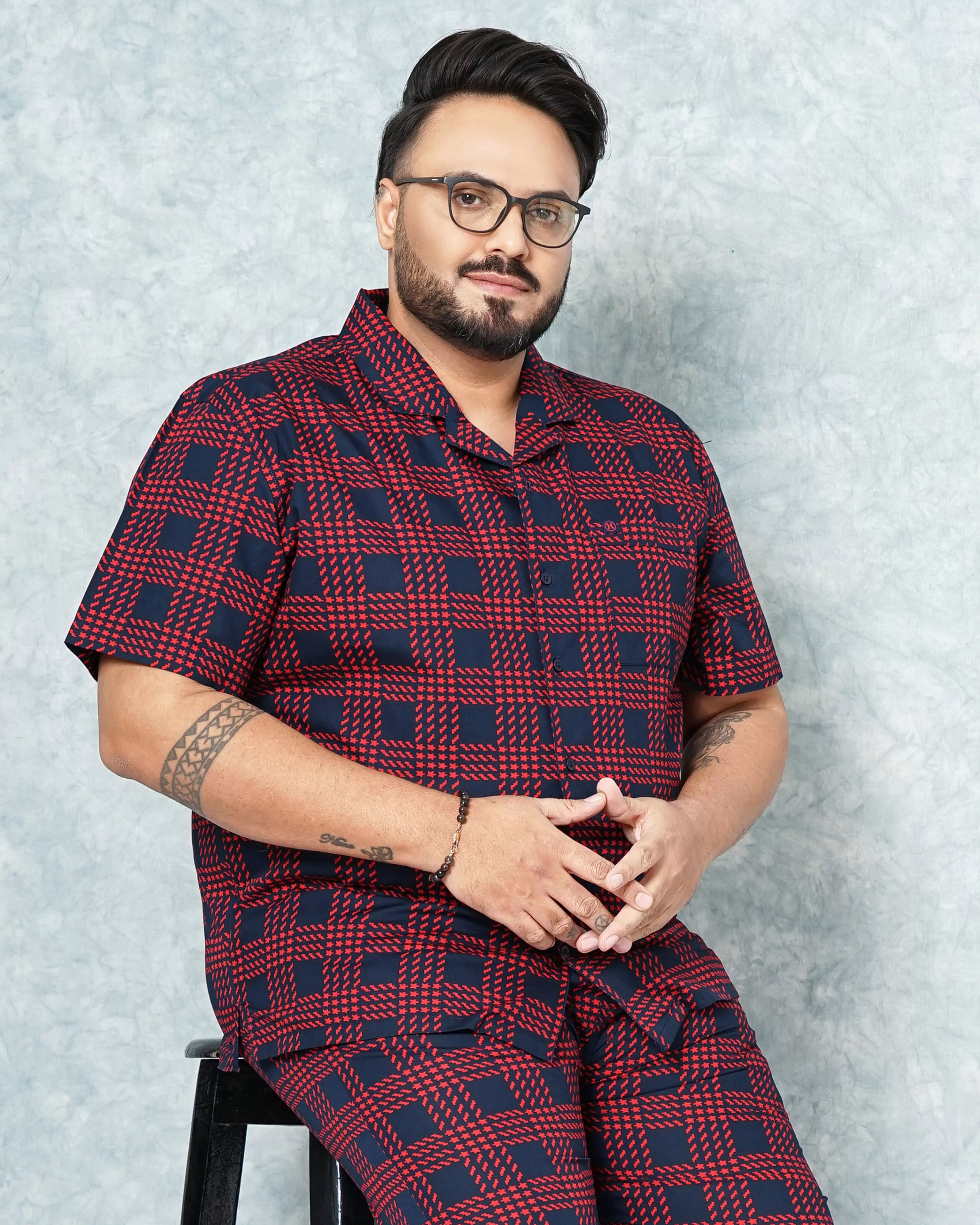 Hardsoda Men Red Plus Size Checked Lounge Set