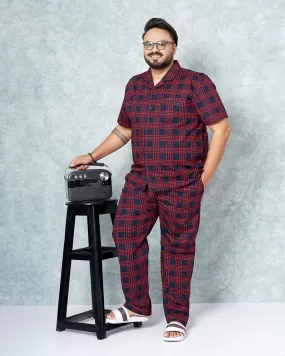 Hardsoda Men Red Plus Size Checked Lounge Set