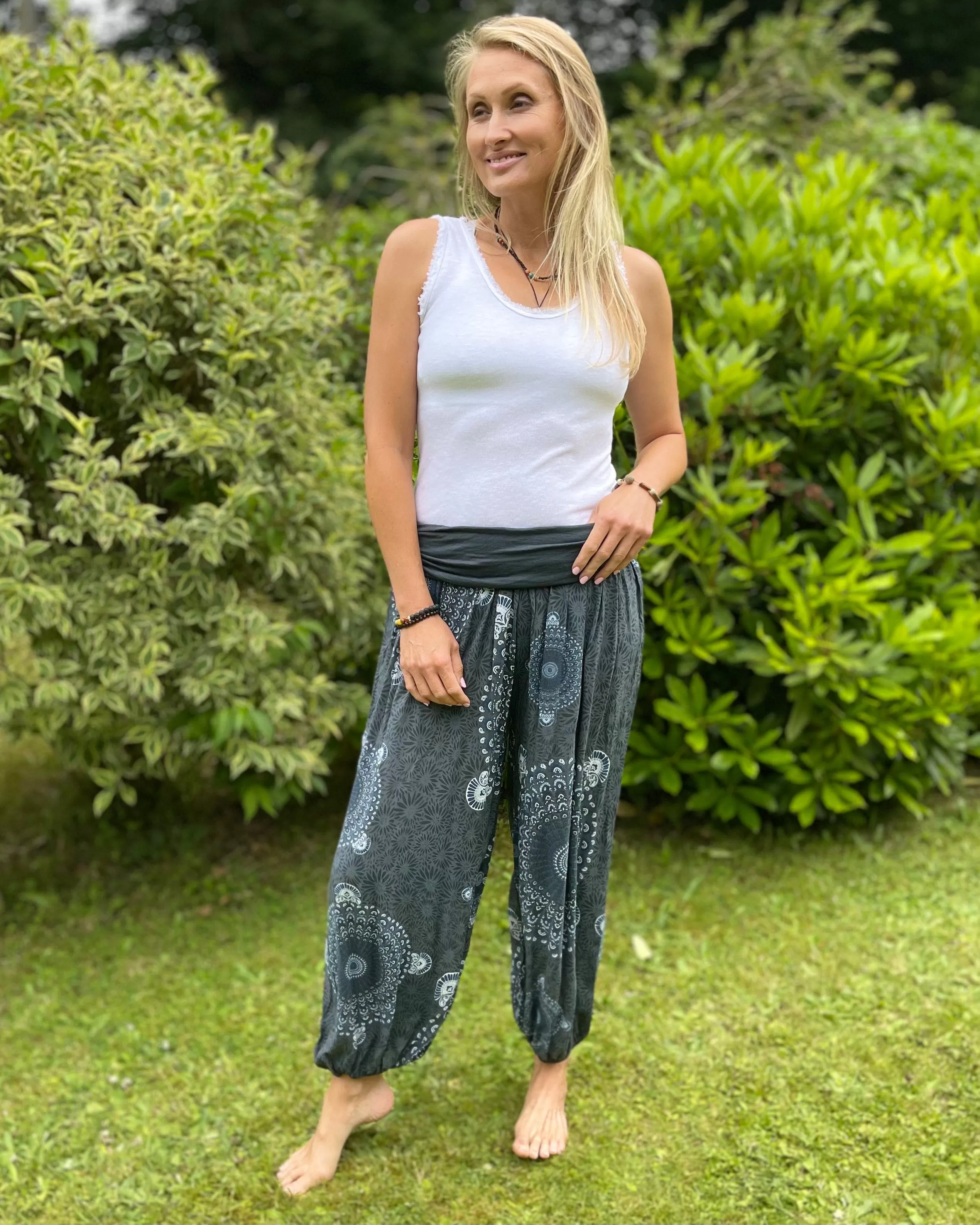 Harem Trousers - Dark Grey Mandala Print