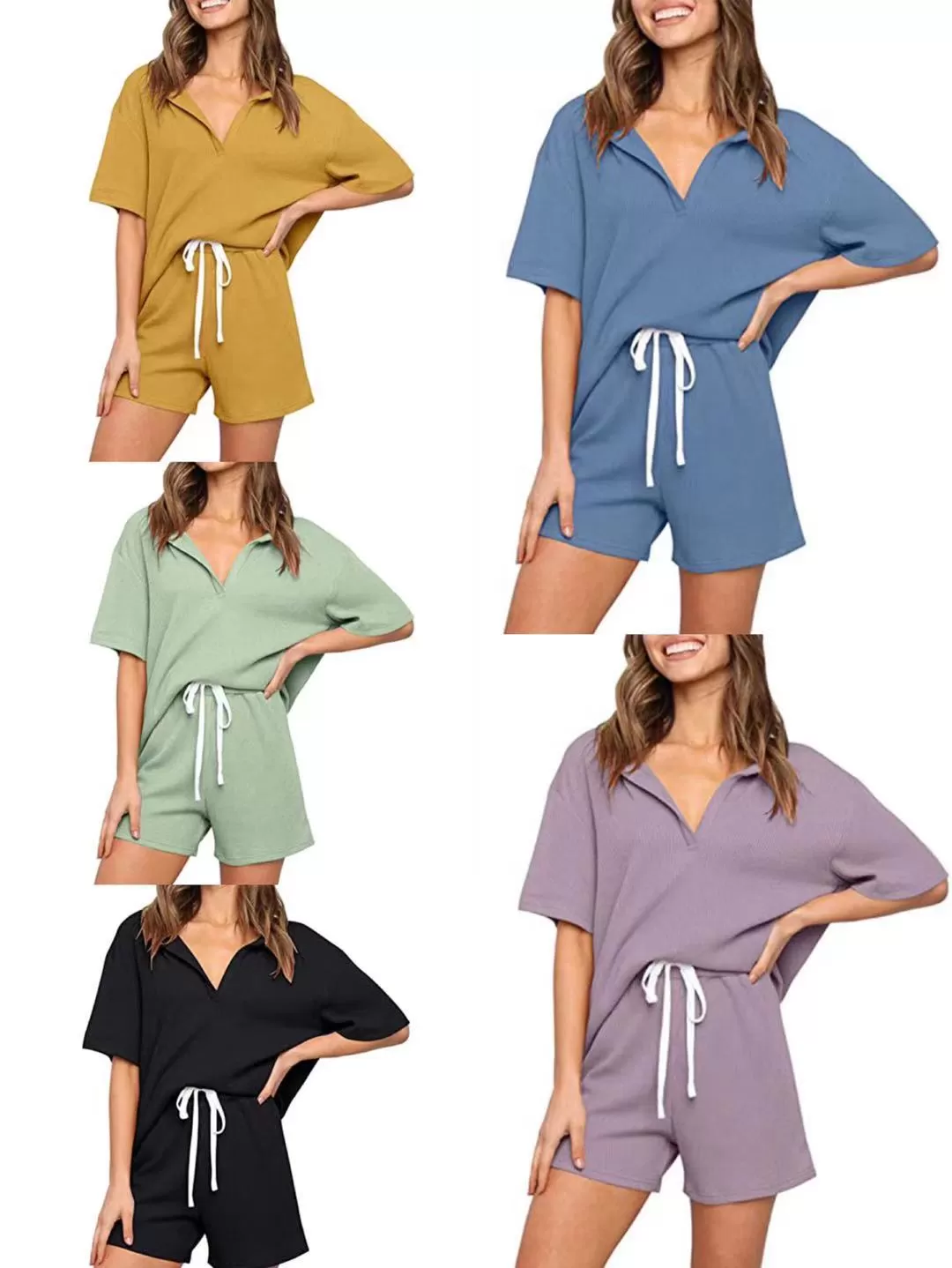 Haute Edition Women's Split Neck Tee And Shorts Lounge Pajama Set