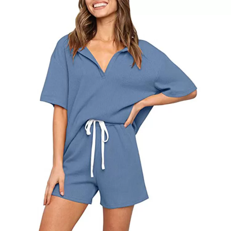 Haute Edition Women's Split Neck Tee And Shorts Lounge Pajama Set