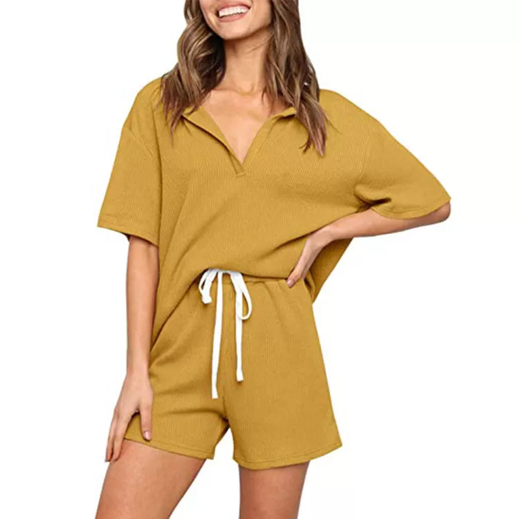 Haute Edition Women's Split Neck Tee And Shorts Lounge Pajama Set