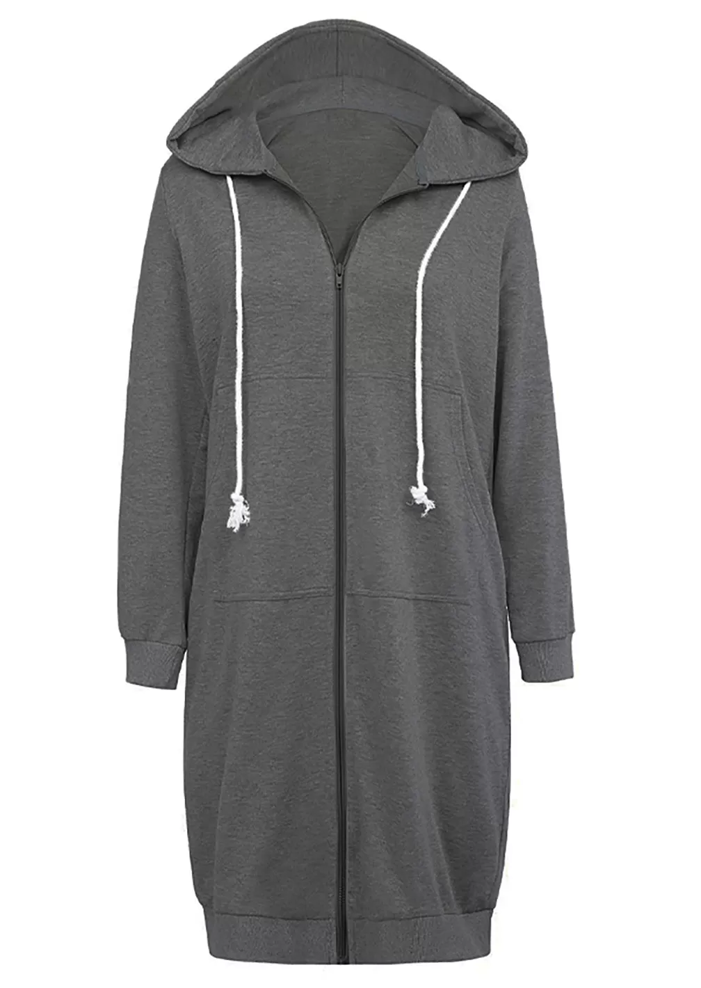 Haute Edition Women's Tunic Long Length Full Zip Hooded Sweatshirt Hoodie