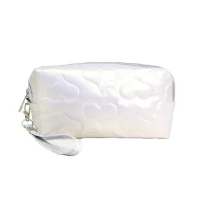 Heart Patterned Shiny Puffer Pouch Bag