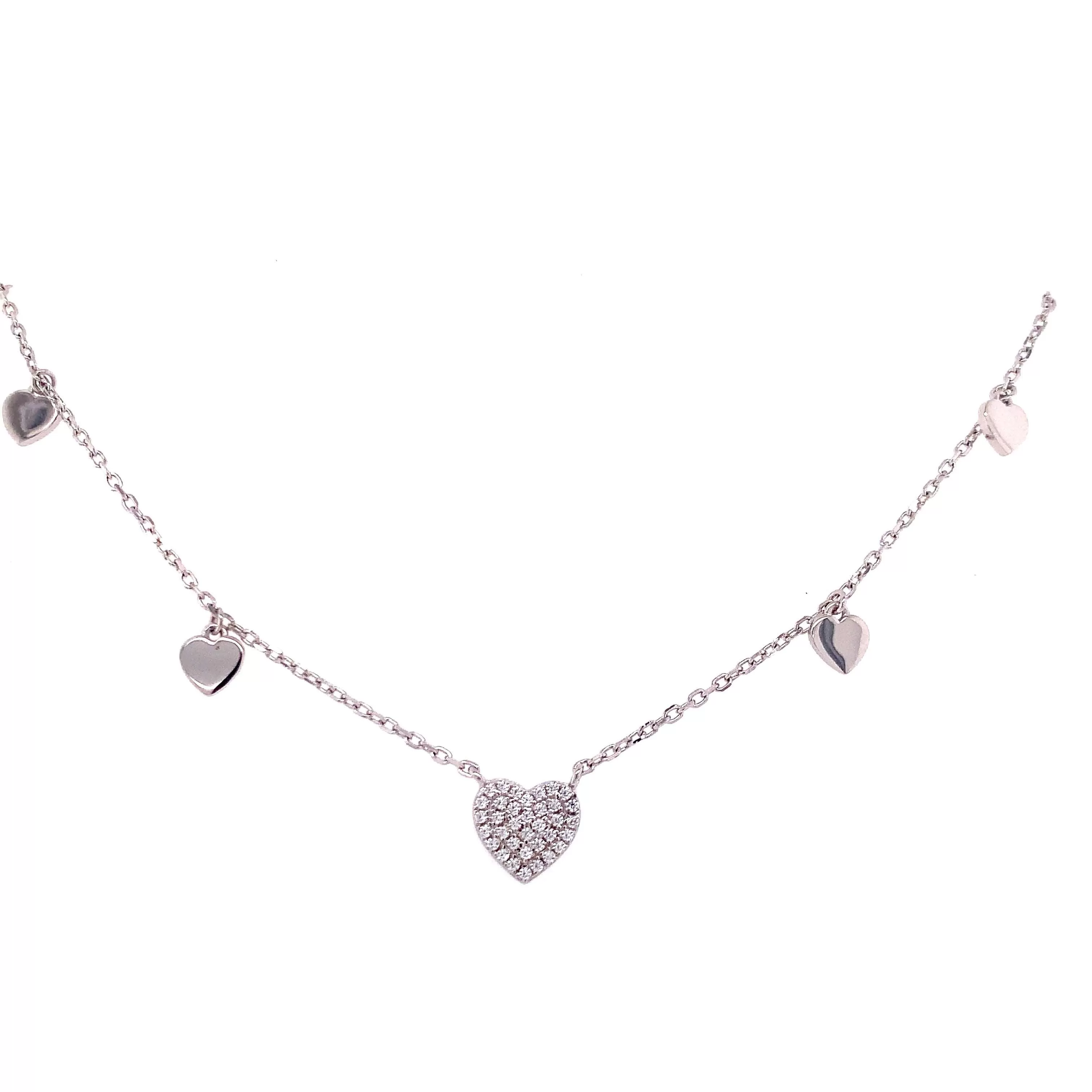 Heart Pave Necklace with Hearts on the side