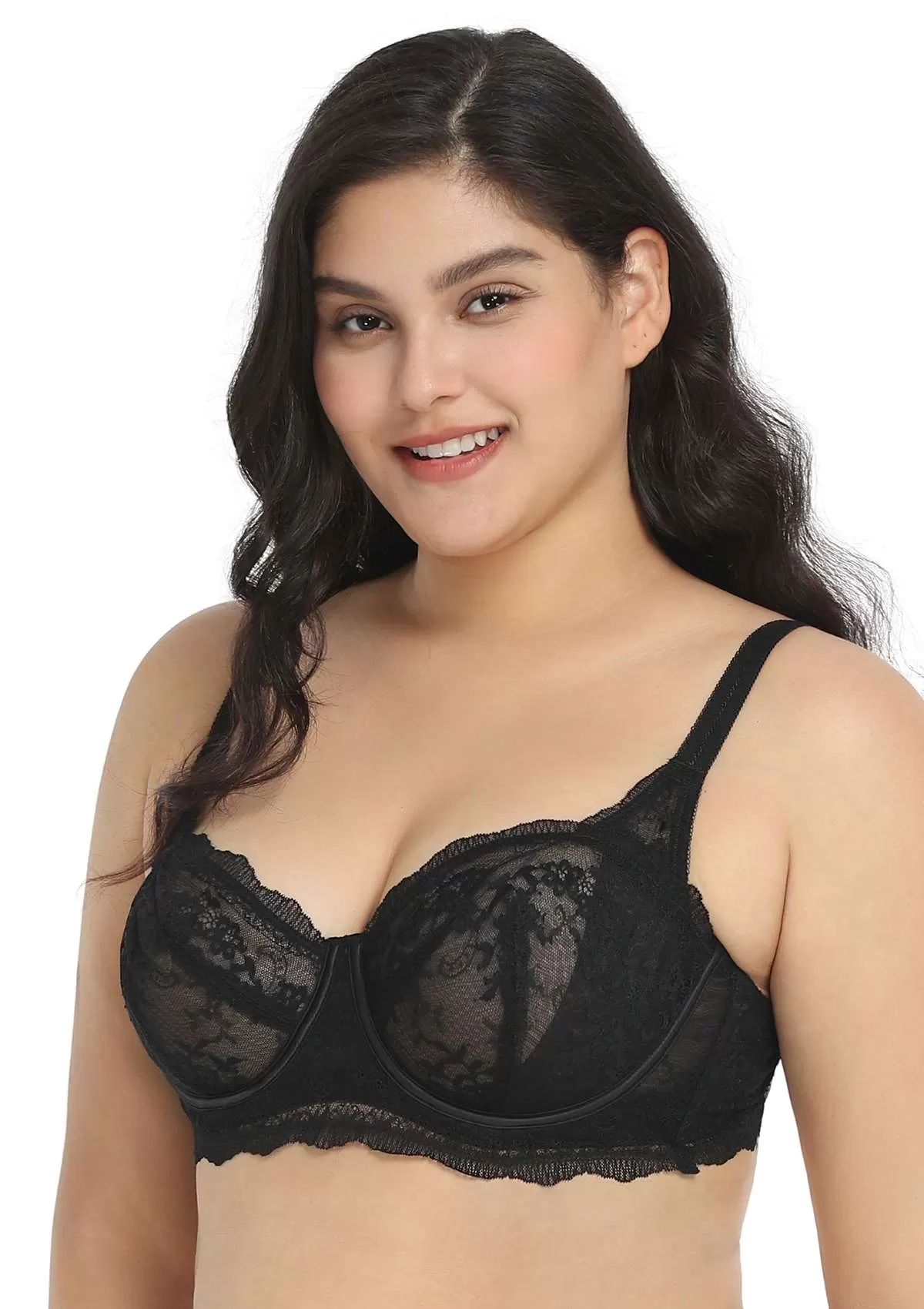 HSIA Floral Lace Unlined Bridal Black Balconette Bra Set