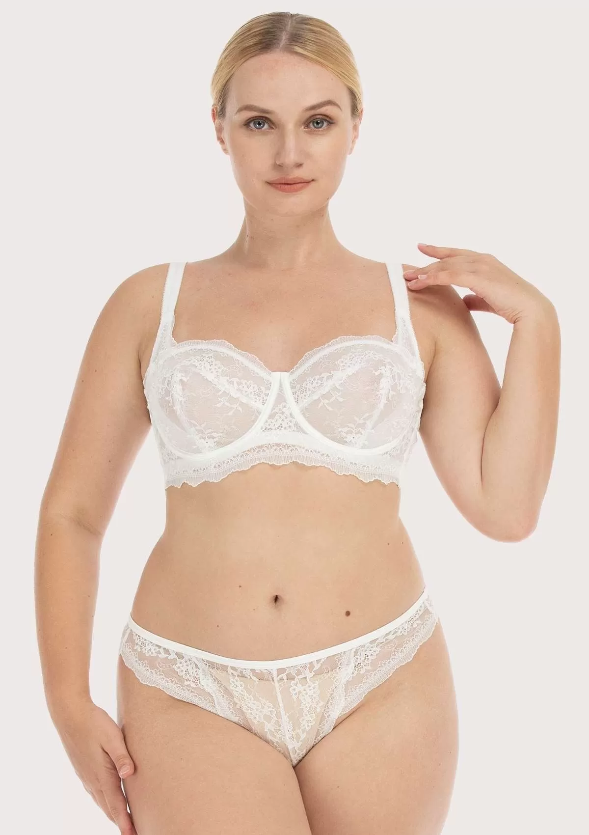 HSIA Floral Lace Unlined Bridal White Balconette Bra Set