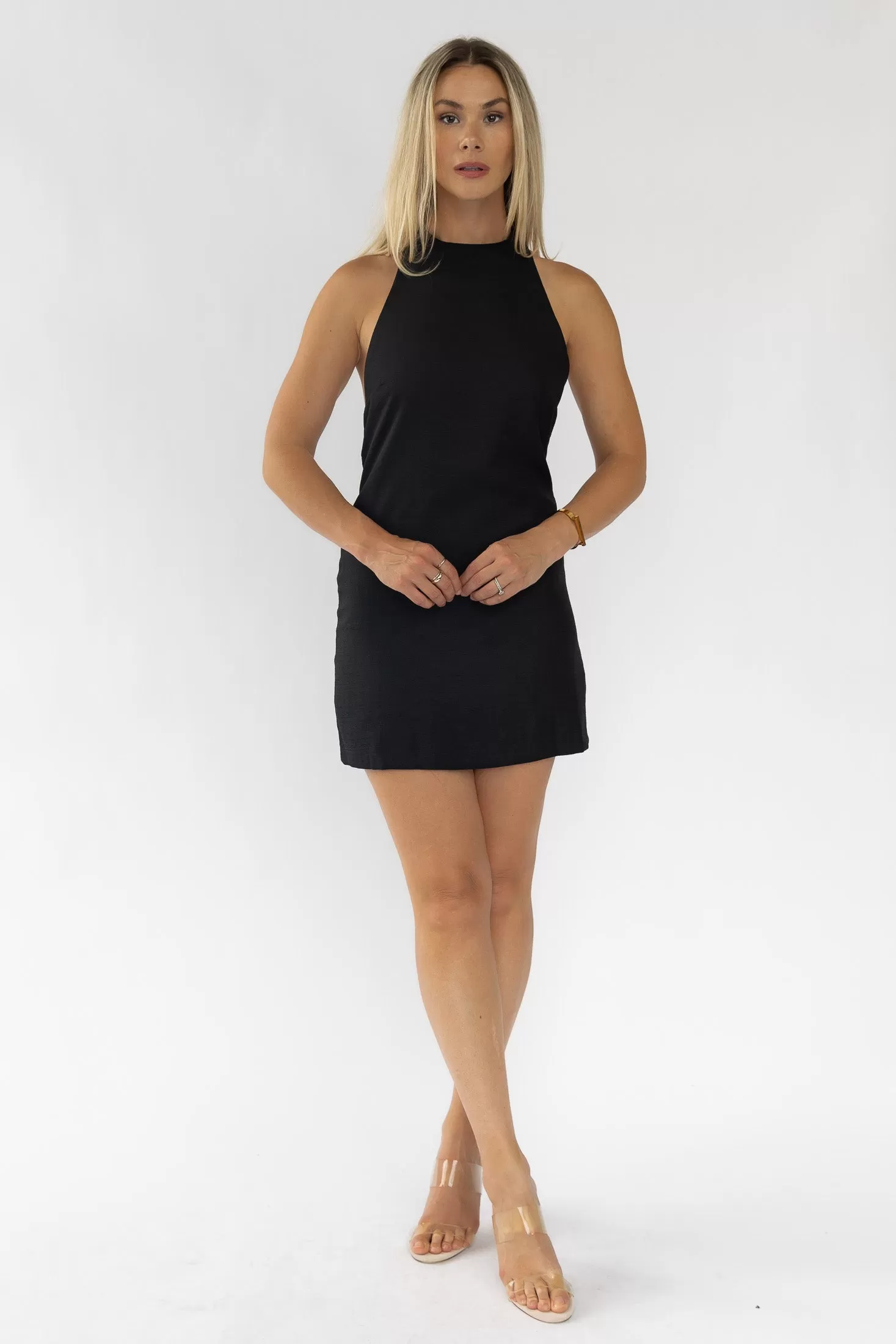 Isla Black Back Bow Mini Dress