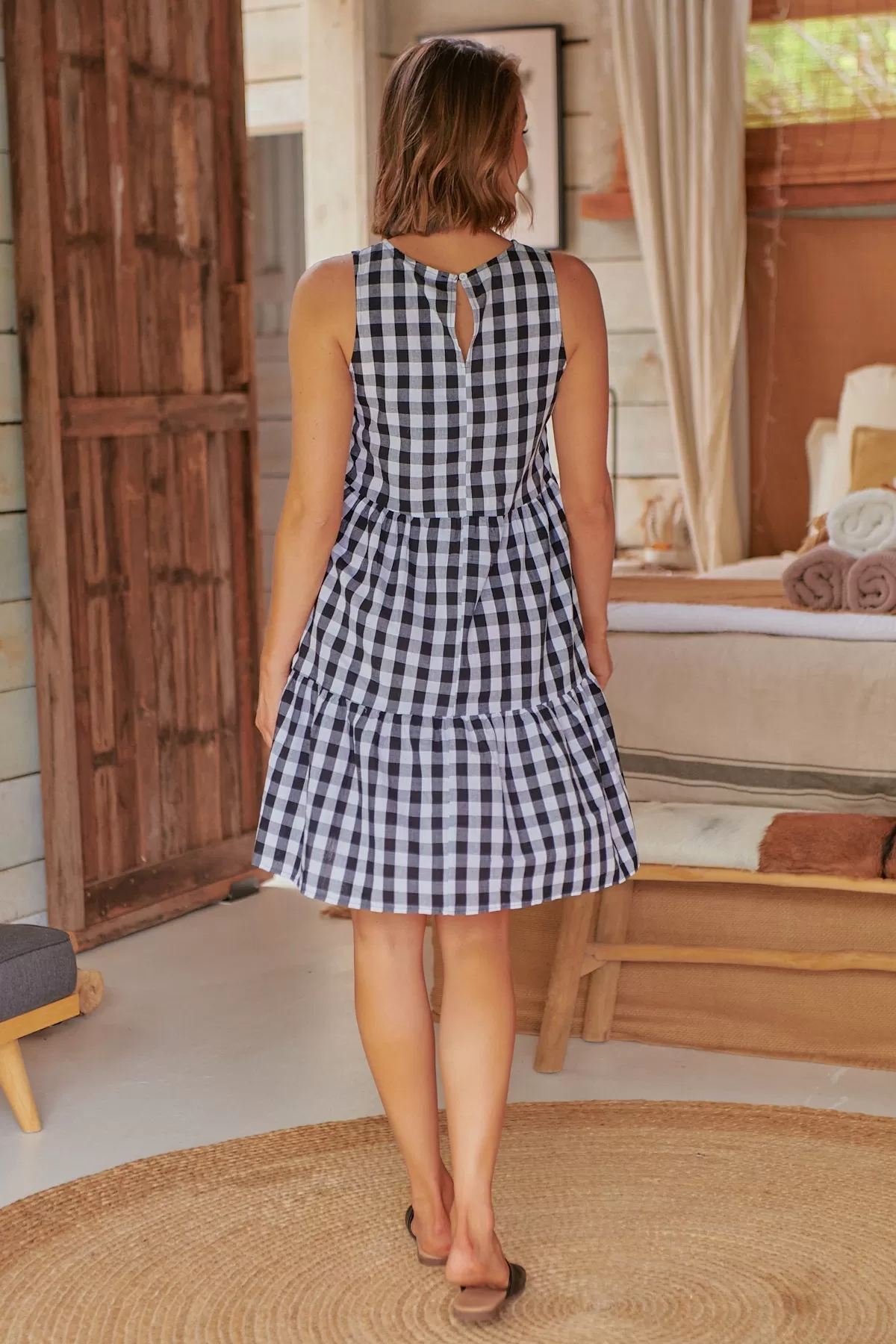 Jovie Sleeveless Gingham Black Tiered Dress