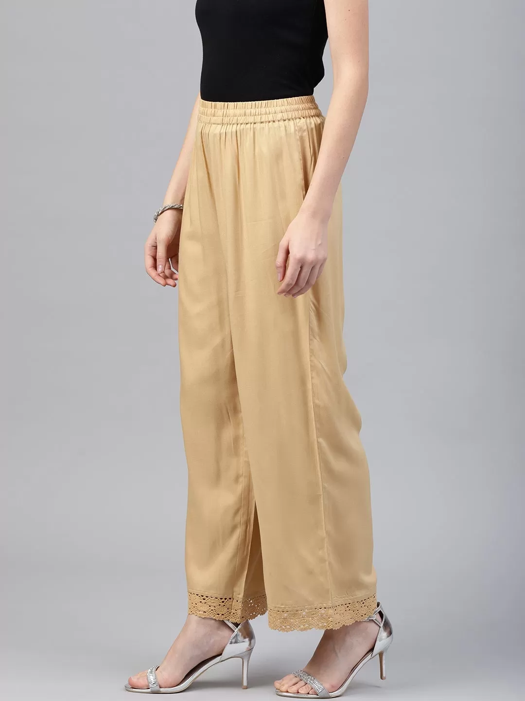 Juniper Gold Solid Rayon Wide Leg Women Palazzo With One Pocket