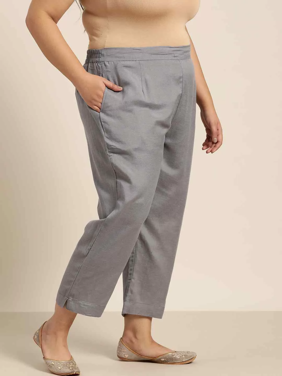 Juniper Grey Rayon Solid Cigarette Pants