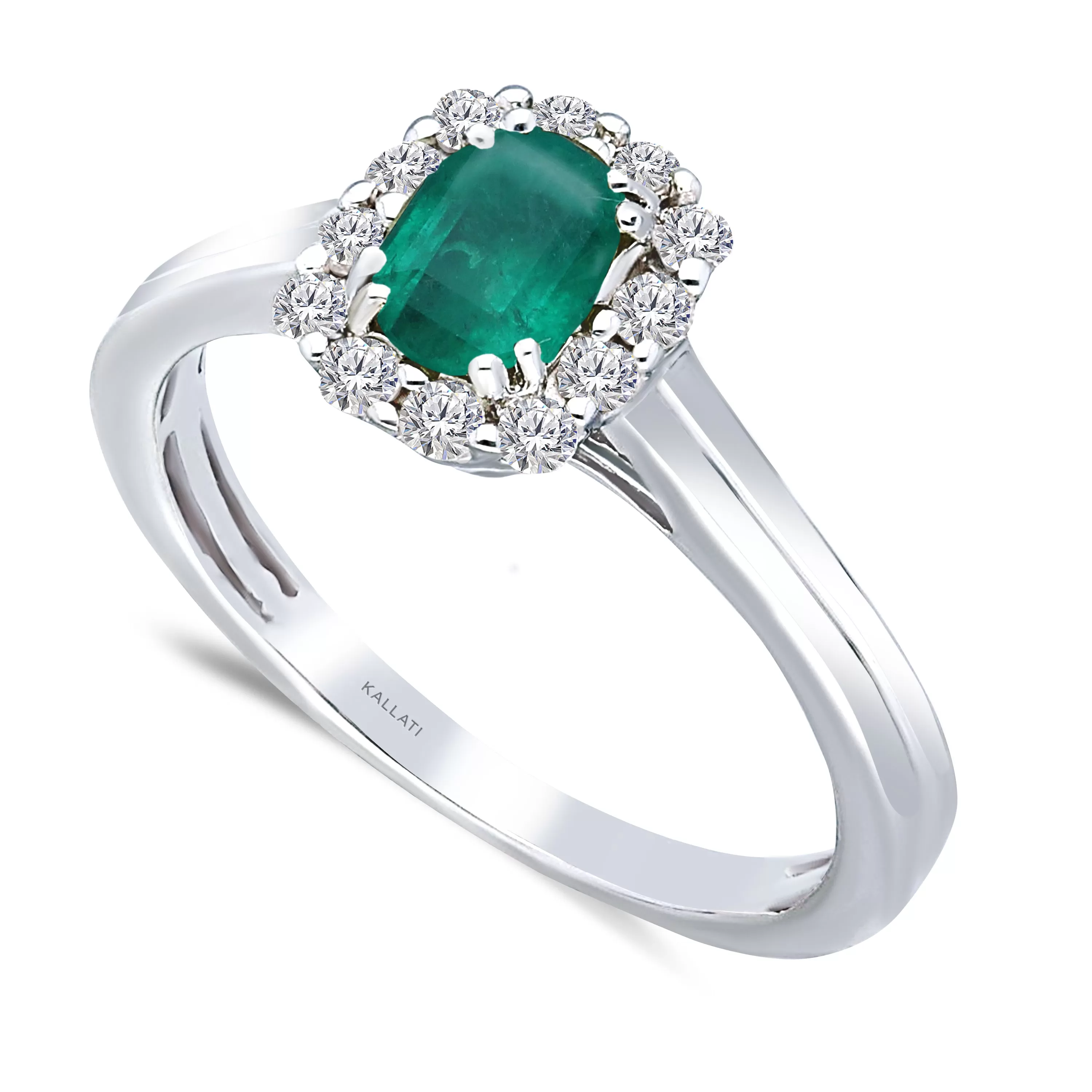 Kallati Heirloom Emerald-Cut Halo Emerald & Diamond Engagement Ring in 14K White Gold