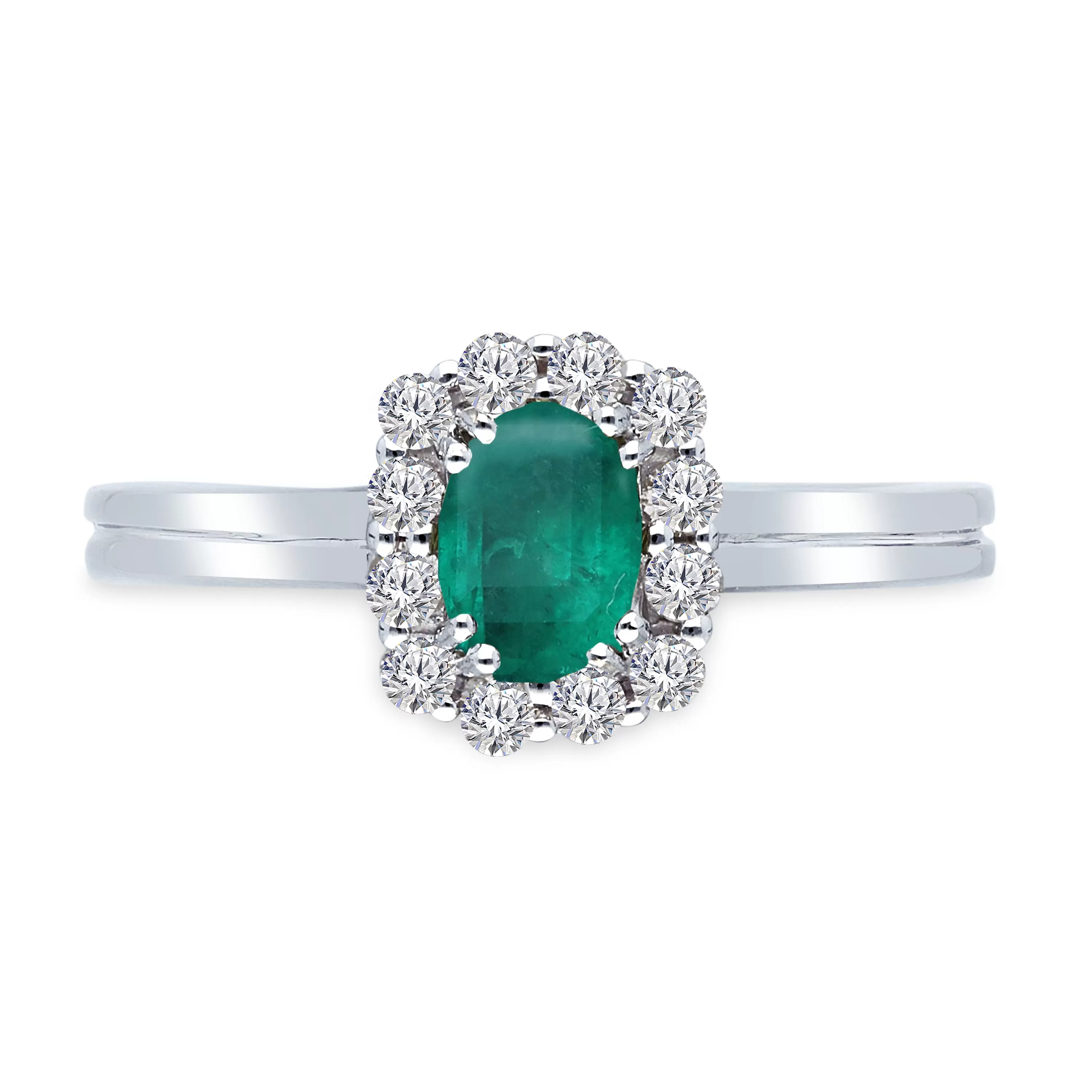 Kallati Heirloom Emerald-Cut Halo Emerald & Diamond Engagement Ring in 14K White Gold