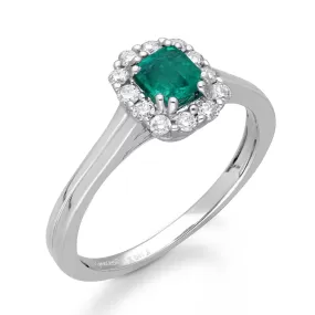 Kallati Heirloom Emerald-Cut Halo Emerald & Diamond Engagement Ring in 14K White Gold