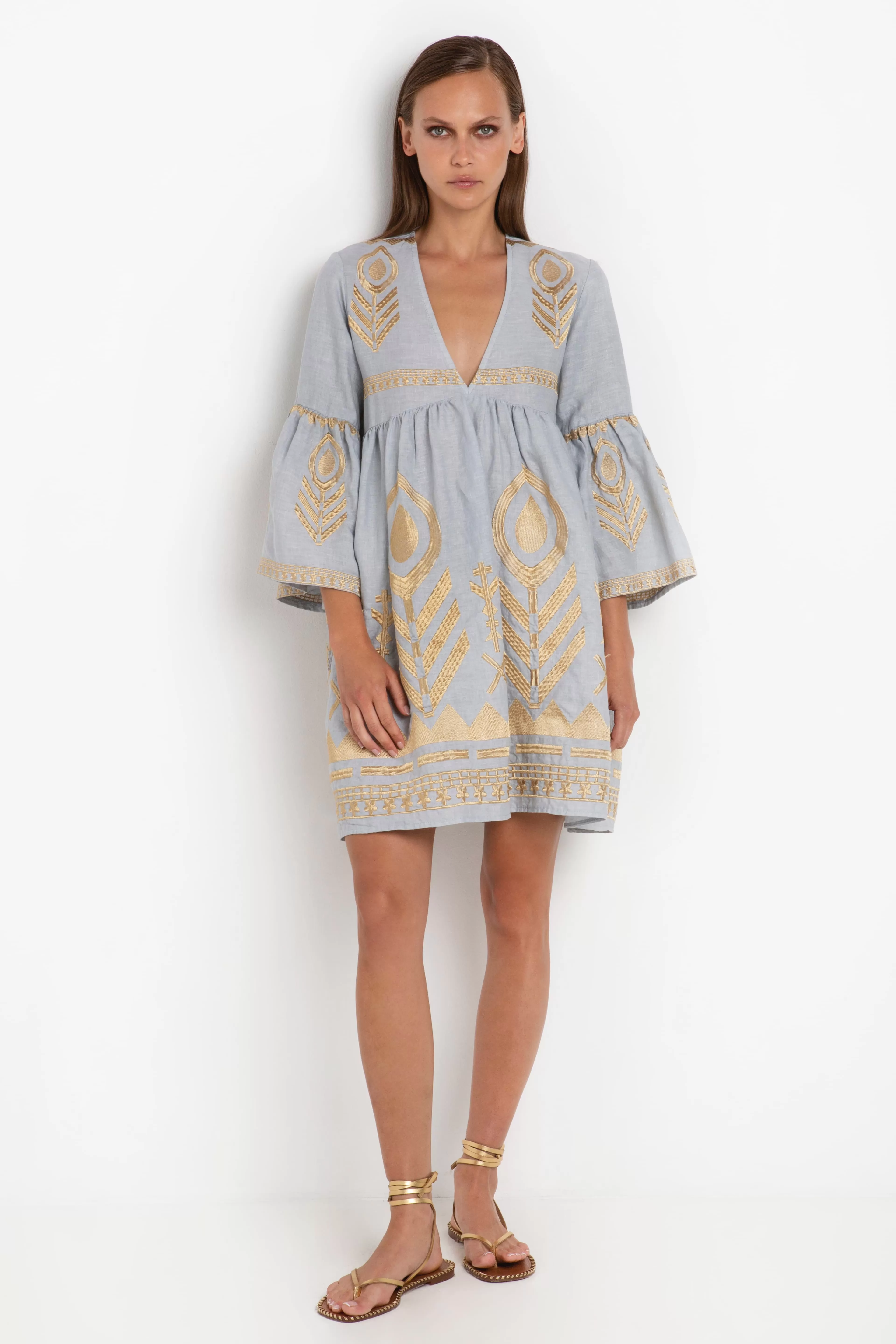 Kori Grey & Gold Feather Embroidered Dress