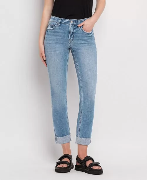 Lawrence Mid Rise Crop Slim Straight Denim