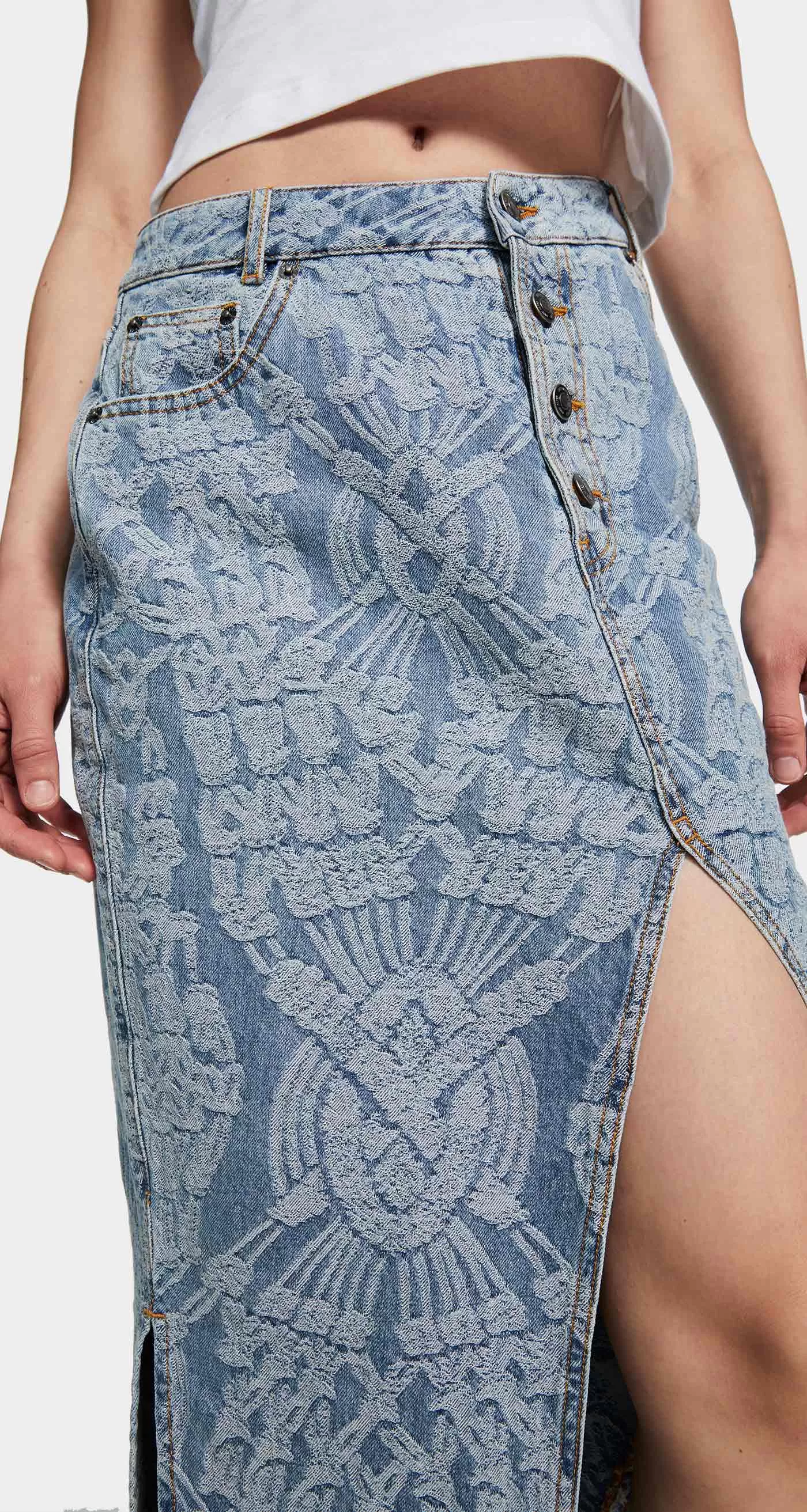 Light Blue Settle Macrame Denim Skirt