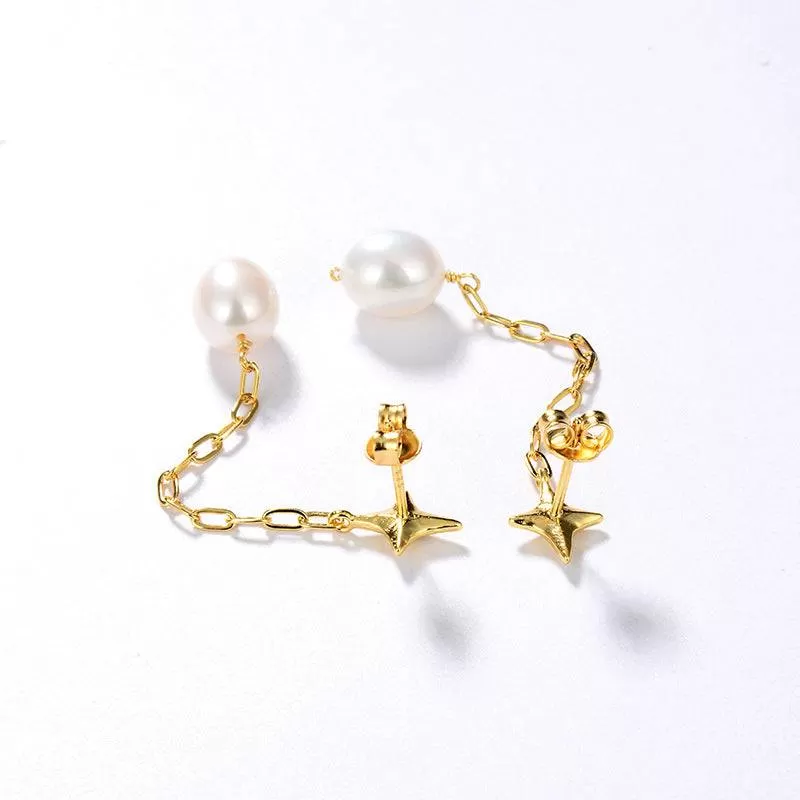 Long Drop Cross Pearl Earrings Gold Vermeil