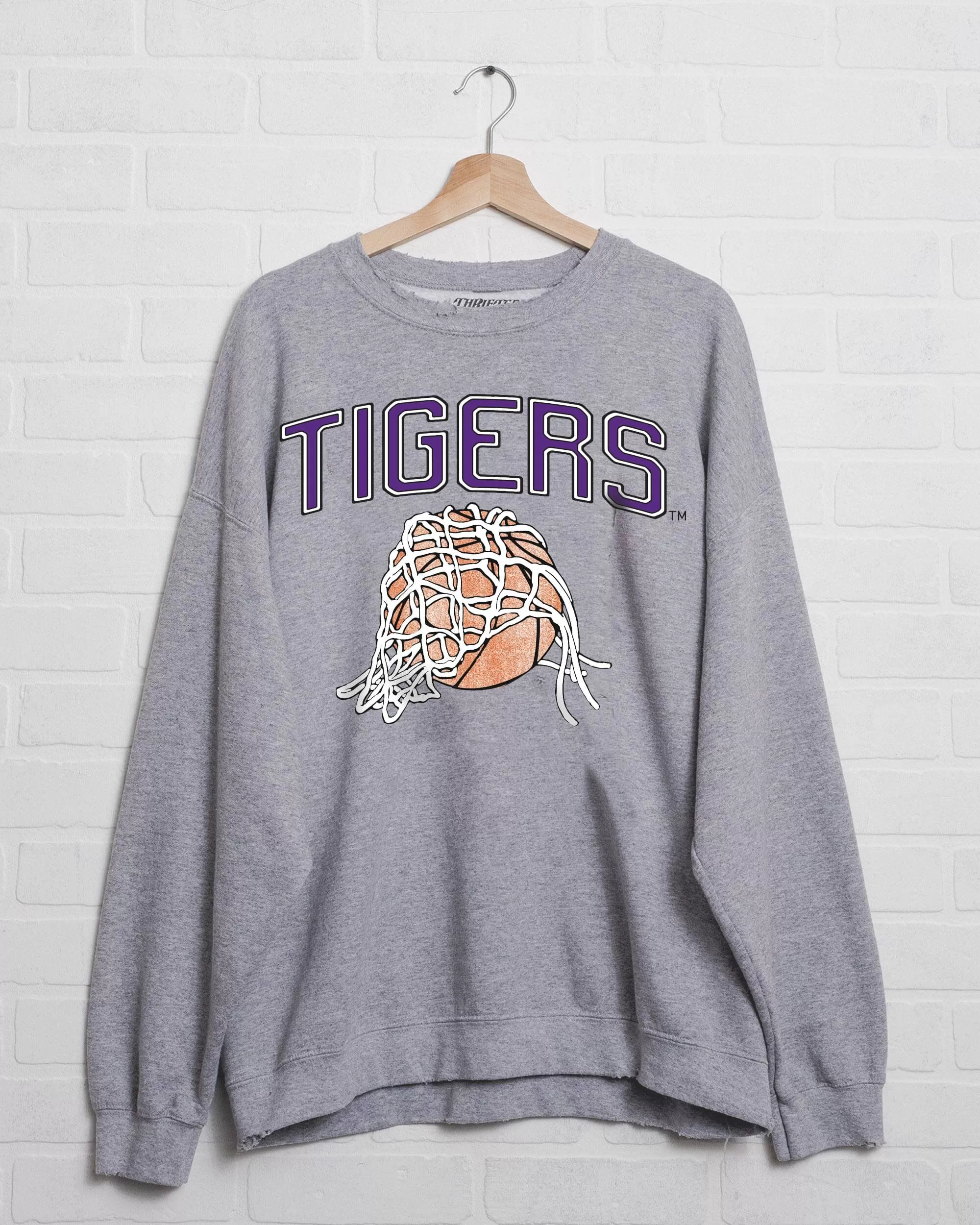 LSU Tigers Basketball Fling Puff Ink Gray Thrifted Sweatshirt