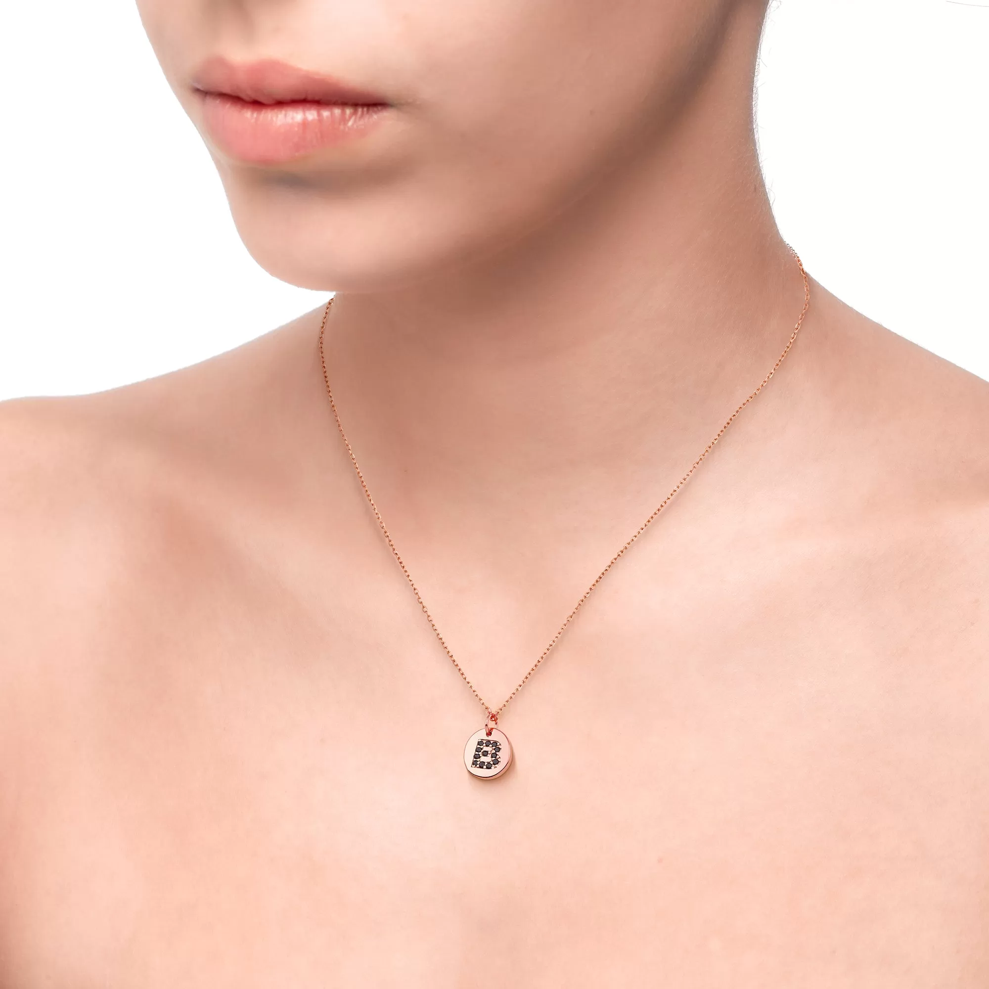 Magna | B Letter Necklace | Black CZ | Rose Gold Plated 925 Silver