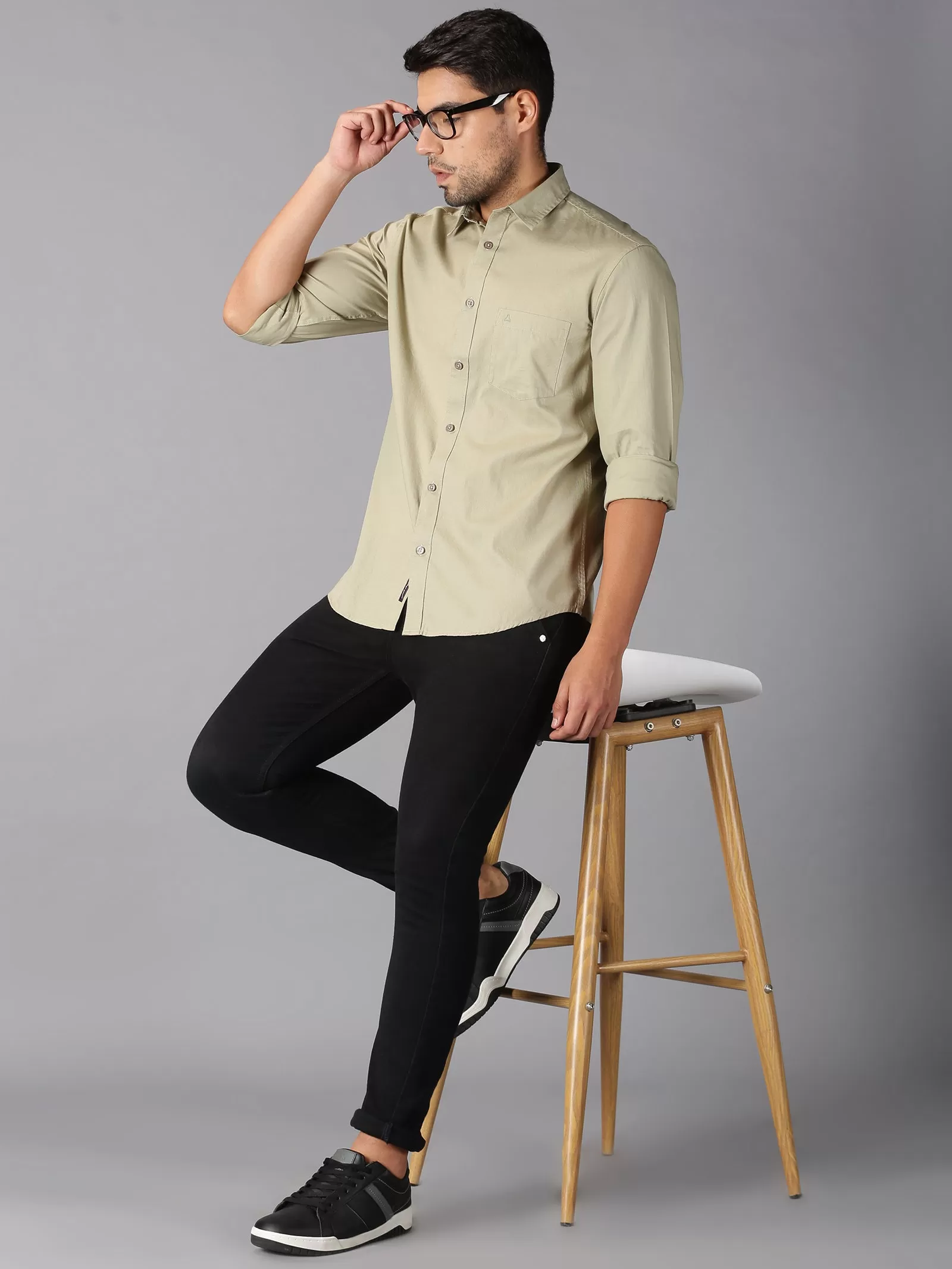 MEN'S BEIGE SOLID SLIM FIT SHIRT