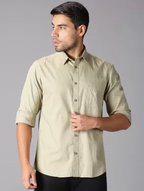 MEN'S BEIGE SOLID SLIM FIT SHIRT