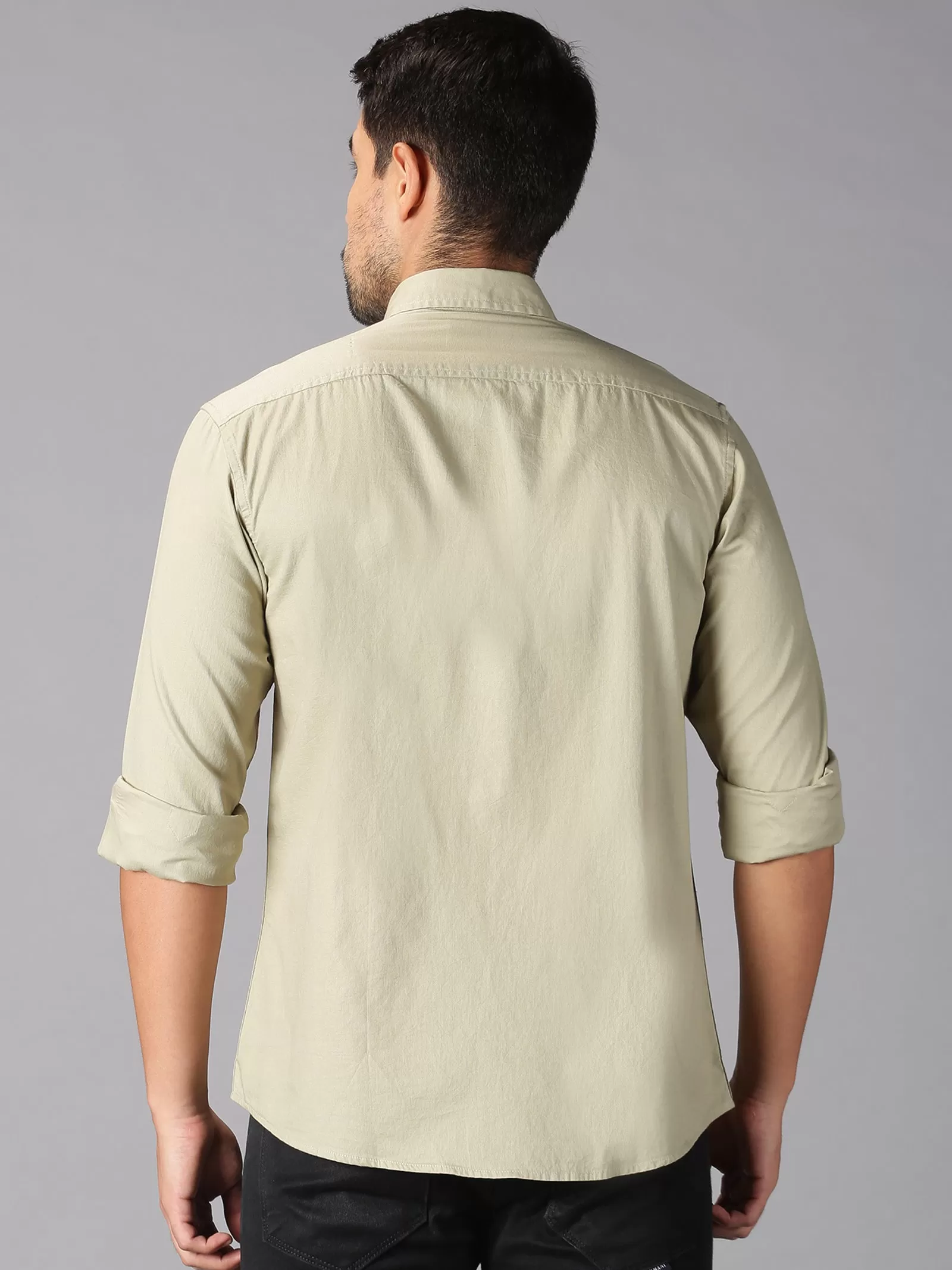 MEN'S BEIGE SOLID SLIM FIT SHIRT