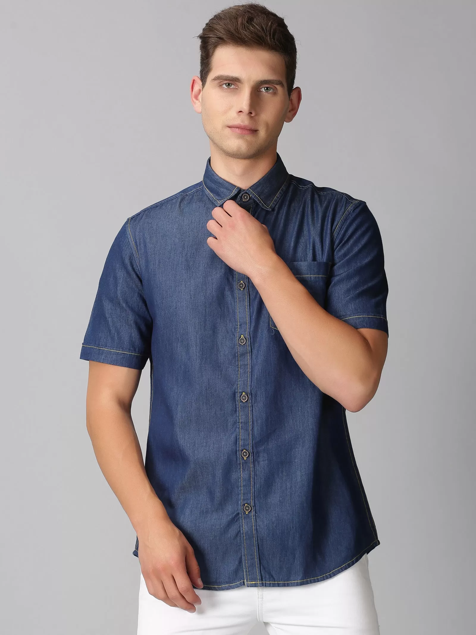 MEN'S BLUE SOLID SLIM FIT SHIRT