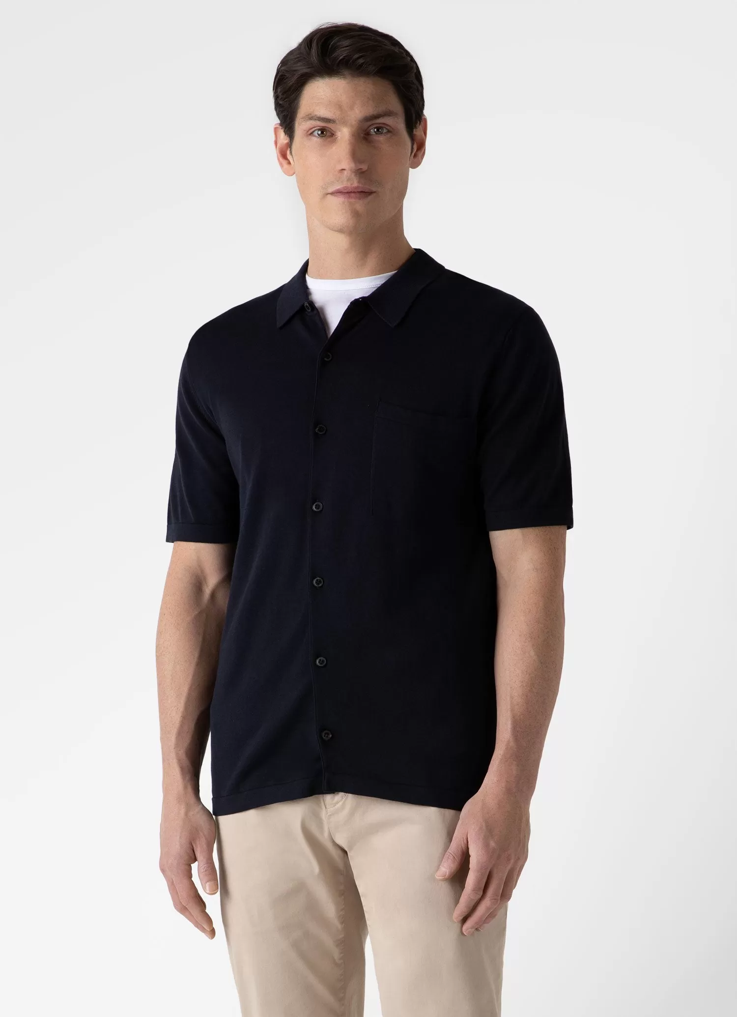 Men's Sea Island Cotton Knit Shirt in Light Navy