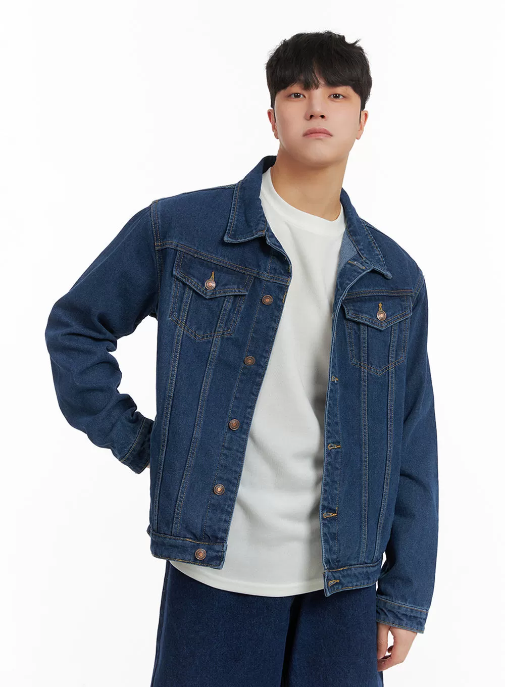 Men's Solid Button Denim Jacket IA402