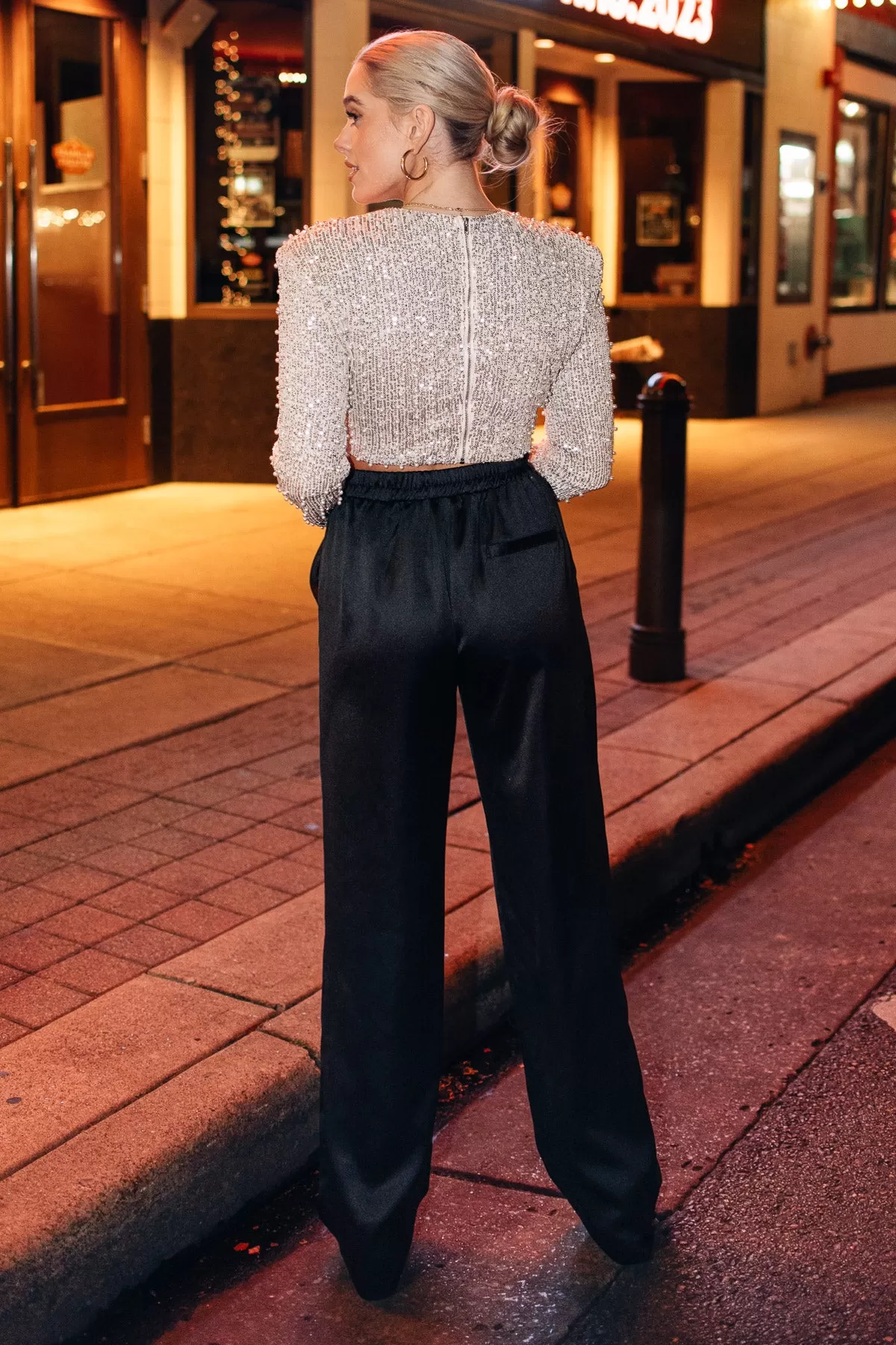 Midnight Mingle Black Satin Pants - Final Sale