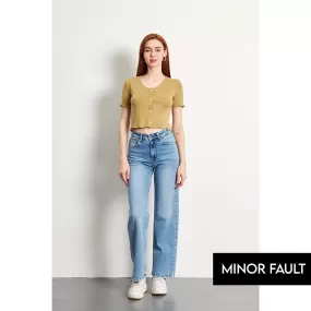 (Minor Fault) Green Melange Button Down Crop Top