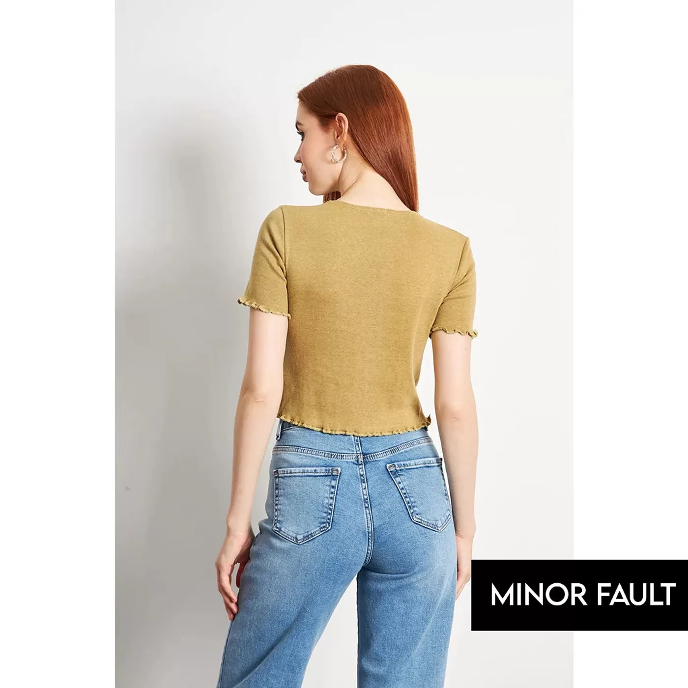 (Minor Fault) Green Melange Button Down Crop Top