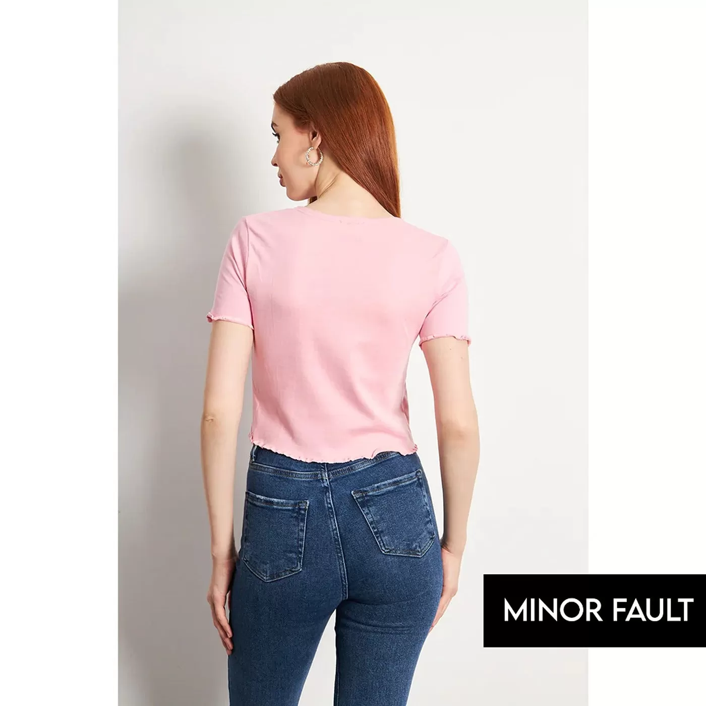 (Minor Fault) Pink Button Down Crop Top