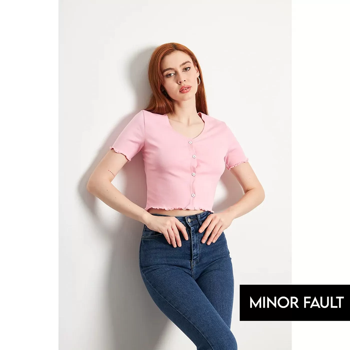 (Minor Fault) Pink Button Down Crop Top