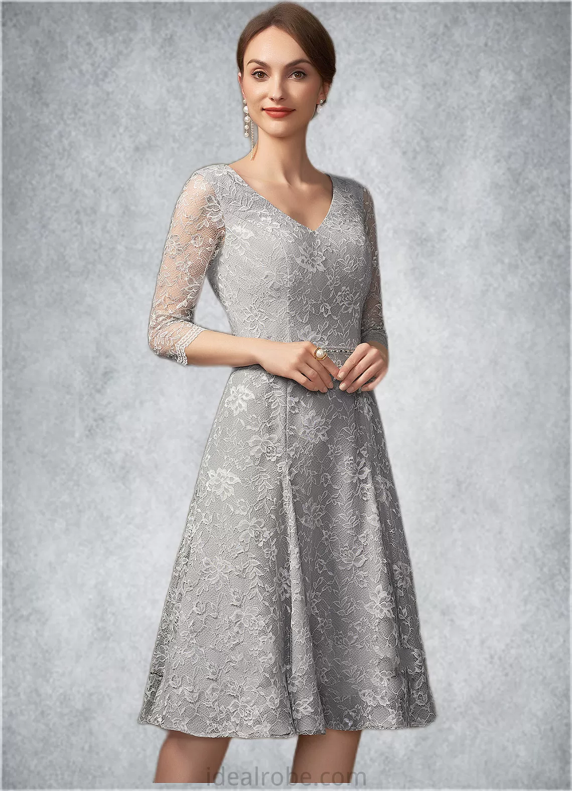 Morgan A-Line V-neck Knee-Length Lace Mother of the Bride Dress With Beading Sequins STK126P0014689