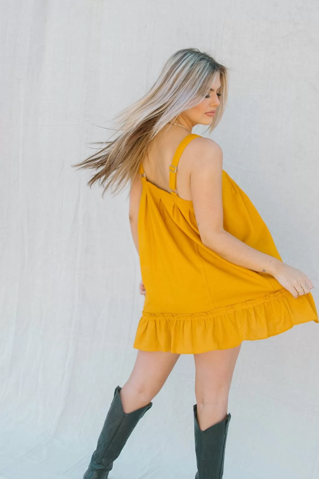 Mustard Button Down Mini Dress