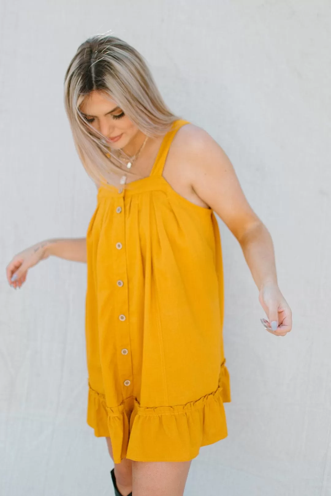 Mustard Button Down Mini Dress