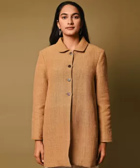 Mustard handwoven woolen long jacket