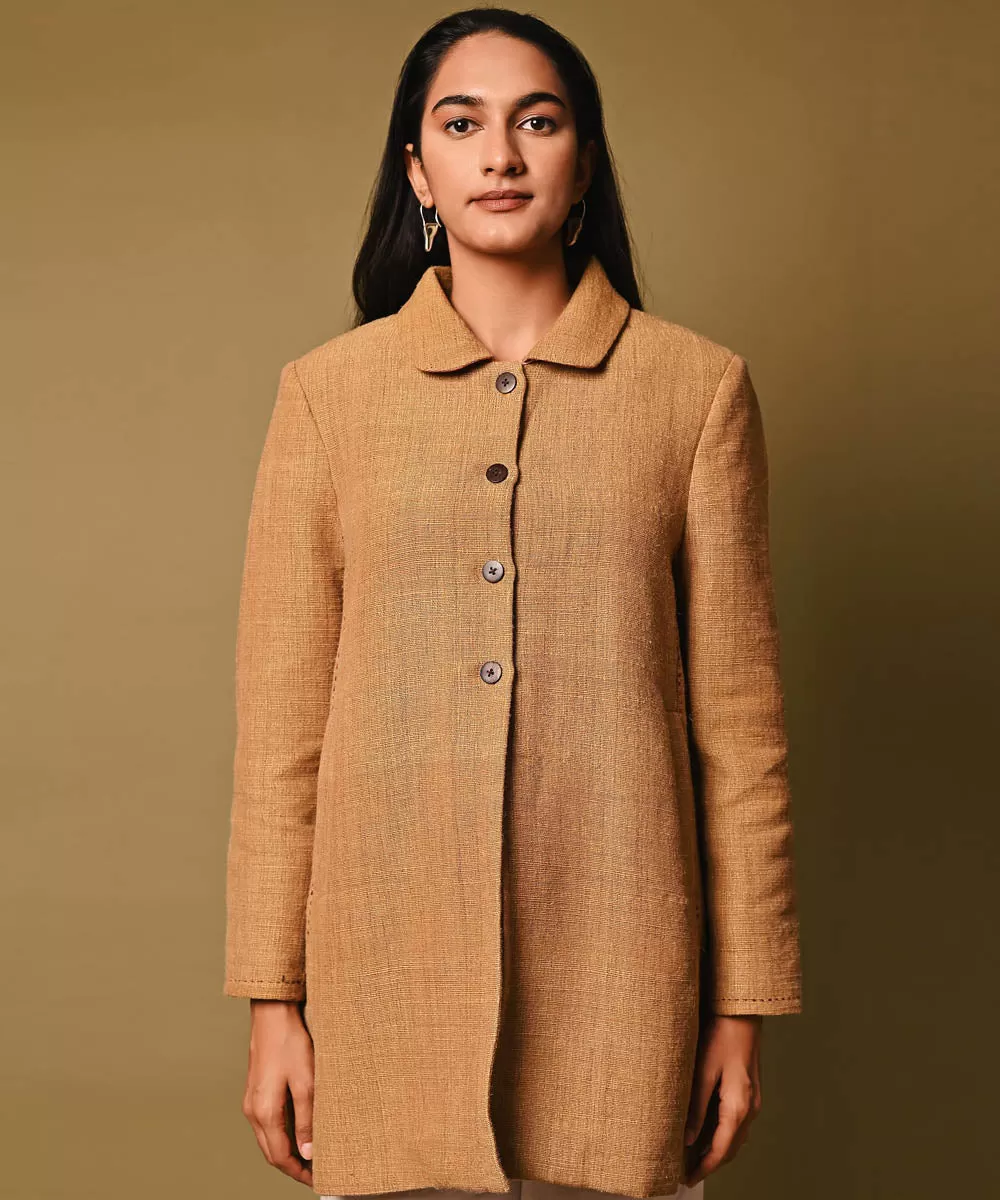 Mustard handwoven woolen long jacket