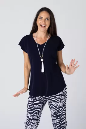 Navy Microfibre Short Sleeve Top