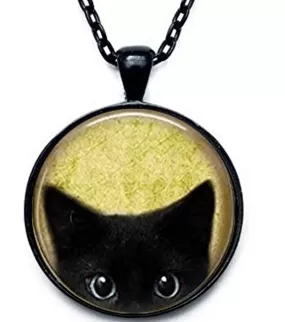 New Beautiful Peeking Black Cat Antique Pendant Necklace