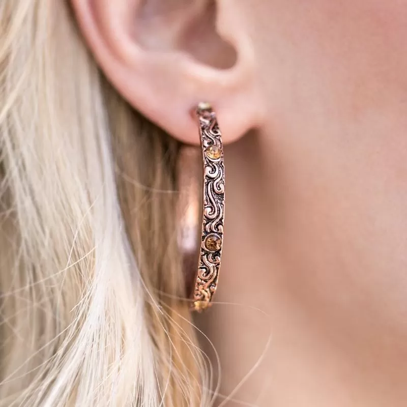 Nobody's Princess Copper Rhinestone Hoop Earrings