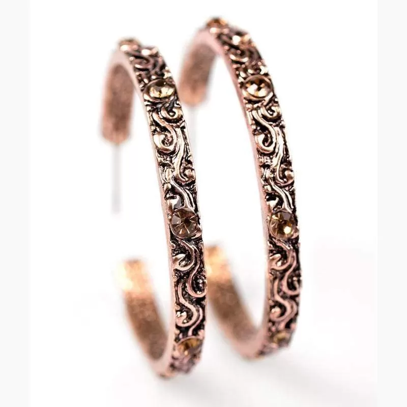 Nobody's Princess Copper Rhinestone Hoop Earrings