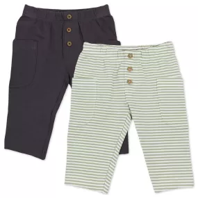 Organic Cotton 2-Pack Pant in Gray and Olive Stripes