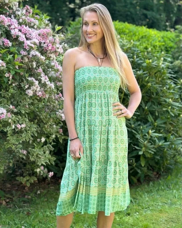 Patterned Tiered Skirt/Dress - Apple Green