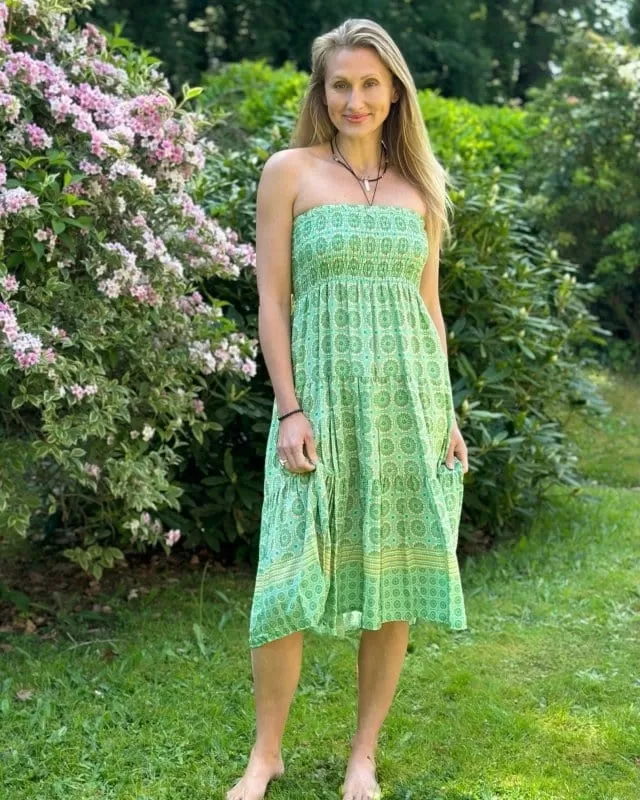 Patterned Tiered Skirt/Dress - Apple Green