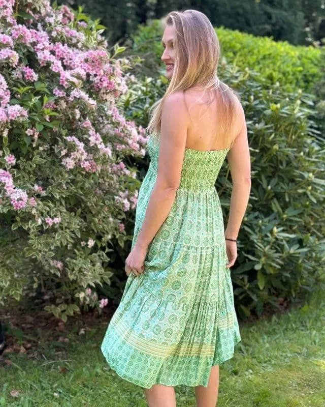 Patterned Tiered Skirt/Dress - Apple Green